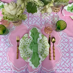 Hand Block Printed Rectangular Cotton Tablecloth Lattice Pink 180cm x 280cm by Hutch Accessories, a Aprons for sale on Style Sourcebook