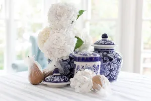Heritage porcelain hand painted round ginger jar blue & white by Heritage, a Vases & Jars for sale on Style Sourcebook