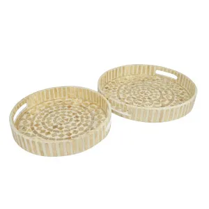 S/2 Inlay Nassau Neutral Round Decor/ Serving Trays by Coast to Coast, a Trays for sale on Style Sourcebook