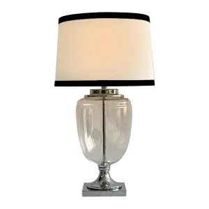 Charlotte Glass and Nickel Lamp with White Linen Shade (Black Trim) by Florabelle Living, a Lamps for sale on Style Sourcebook