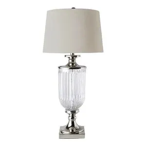 Bellevue Glass Nickel Lamp With Natural Linen Shade by Florabelle Living, a Lamps for sale on Style Sourcebook