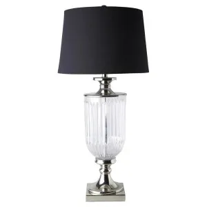 Bellevue Glass Nickel Lamp With Black Linen Shade by Florabelle Living, a Lamps for sale on Style Sourcebook
