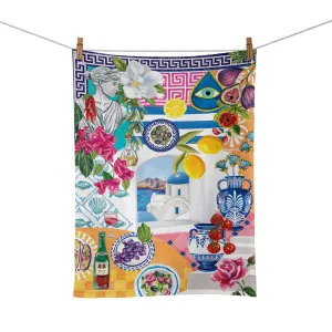 Tea Towel Mediterranean Summer by La La Land, a Tea Towels for sale on Style Sourcebook