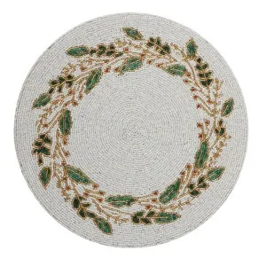 Set of 4 Glass & Acry Beaded Christmas Placemat 36cm Whi/Green by Coast to Coast, a Placemats for sale on Style Sourcebook