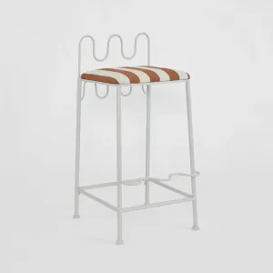 Wira Counter Stool Outdoor Iron Terracotta/White Stripe Cushion PRE ORDER ETA 12/11/2025 by Florabelle Living, a Outdoor Chairs for sale on Style Sourcebook