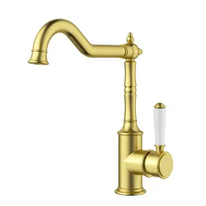 Ikon Clasico Sink Mixer Brushed Gold - Ceramic Handle by Ikon, a Kitchen Taps & Mixers for sale on Style Sourcebook