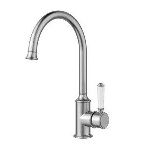 Ikon Clasico Gooseneck Sink Mixer Brushed Nickel - Ceramic Handle by Ikon, a Kitchen Taps & Mixers for sale on Style Sourcebook