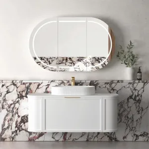 Otti Hampshire 1200mm Satin White Wall Hung Curve Vanity (Cabinet Only) by Otti, a Vanities for sale on Style Sourcebook