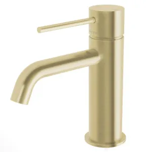 Phoenix Vivid Slimline Basin Mixer Curved Outlet Brushed Gold by PHOENIX, a Bathroom Taps & Mixers for sale on Style Sourcebook