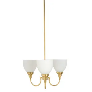 Benson Upward Arm Opal Glass Pendant with Satin Brass Frame 3 Light by Lighting Inspirations, a Pendant Lighting for sale on Style Sourcebook