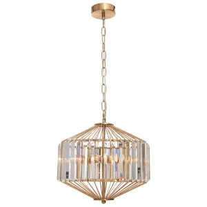 Cougar Arzano Crystal Pendant with Multi-Faceted Prisms and Gold Accents - 3-Light by Cougar, a Chandeliers for sale on Style Sourcebook