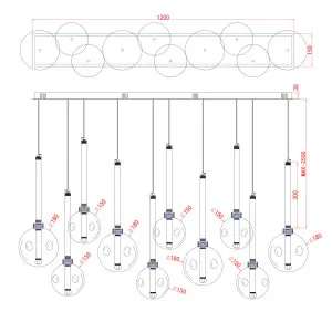 Vencha Meteor Sculptural Glass Orb LED Linear Pendant Gold by Vencha, a Pendant Lighting for sale on Style Sourcebook