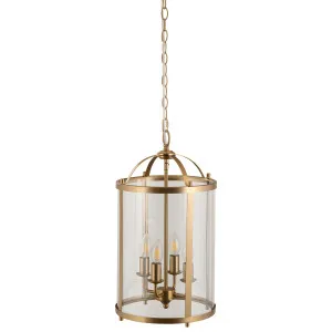 Manor Classic Steel Pendant with Clear Glass and Brass Detailing 4 Light by Lighting Inspirations, a Pendant Lighting for sale on Style Sourcebook