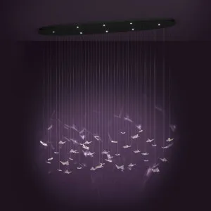 Eglo Adrados Tricolour LED Bar Pendant with Shimmering Glass Butterfly Detailing Black by Eglo, a Chandeliers for sale on Style Sourcebook