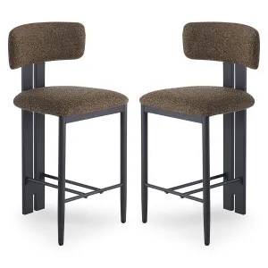 Haleo Curved Boucle Fabric Barstool Set of 2 in Rust Brown by Luxo Furniture, a Bar Stools for sale on Style Sourcebook
