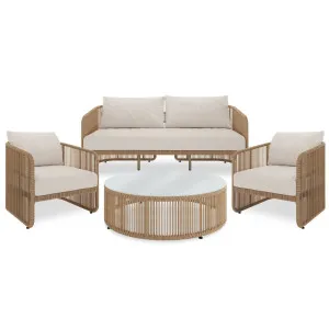 Solari 4 Seater Wicker Outdoor Sofa Set in Natural by Luxo Outdoors, a Outdoor Sofas for sale on Style Sourcebook