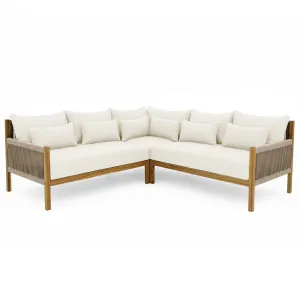 Tavi 5 Seater Solid Timber L Shape Outdoor Sofa in Beige by Luxo Outdoors, a Outdoor Sofas for sale on Style Sourcebook