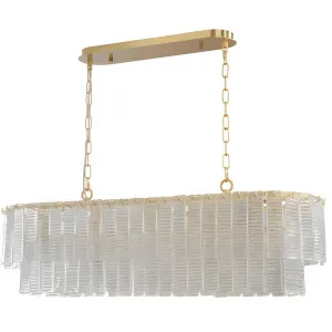 Alara 5 Light Linear Pendant with Cascading Textured Glass in Satin Brass Satin Brass by Lighting Inspirations, a Chandeliers for sale on Style Sourcebook