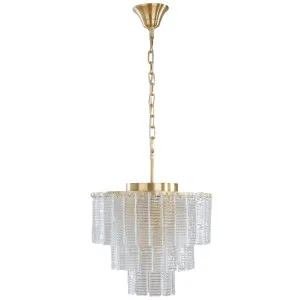 Alara 3 Tier Cascading Textured Glass Pendant in Satin Brass Finish Satin Brass by Lighting Inspirations, a Chandeliers for sale on Style Sourcebook