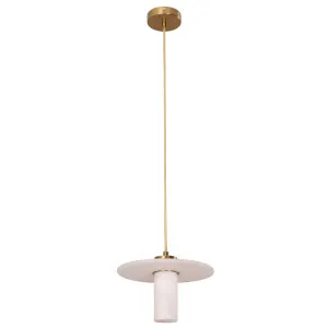 CLA Lucerna Alabaster Cylinder Pendant with Sculptural Round Disc Brass by Compact Lamps Australia, a Pendant Lighting for sale on Style Sourcebook