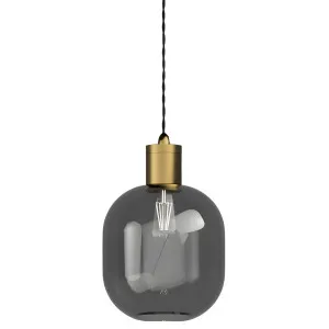 Lighting Republic Parlour Curve Glass Pendant with Aged Brass Suspension Smoke by Lighting Republic, a Pendant Lighting for sale on Style Sourcebook