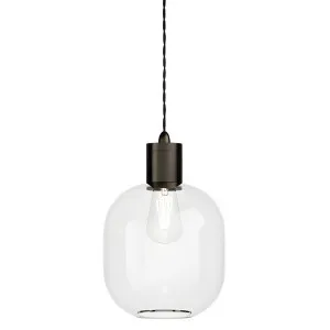 Lighting Republic Parlour Curve Glass Pendant with Textured Iron Suspension Clear by Lighting Republic, a Pendant Lighting for sale on Style Sourcebook