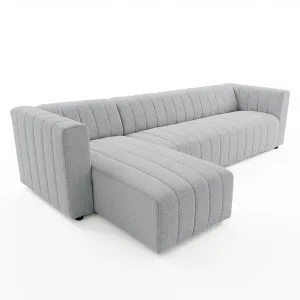 Parisa 4 Seater Tufted Boucle Sofa with Chaise in Light Grey by Luxo Furniture, a Sofas for sale on Style Sourcebook