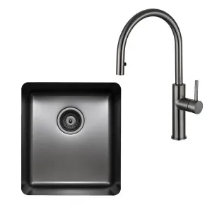 Titan Essentials Medium Bowl Sink & Pull Out Mixer Tap Package Gunmetal TSGMPK402 by Titan, a Kitchen Sinks for sale on Style Sourcebook