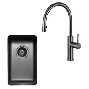 Titan Essentials Small Bowl Sink & Pull Out Mixer Tap Package Gunmetal TSGMPK282 by Titan, a Kitchen Sinks for sale on Style Sourcebook