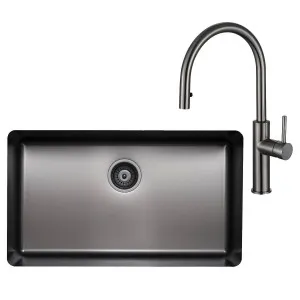 Titan Essentials Extra Large Bowl Sink & Pull Out Mixer Tap Package Gunmetal TSGMPK702 by Titan, a Kitchen Sinks for sale on Style Sourcebook