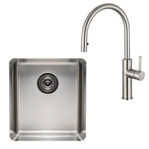 Titan Essentials Medium Bowl Sink & Pull Out Mixer Tap Package Stainless Steel TSSSPK402 by Titan, a Kitchen Sinks for sale on Style Sourcebook