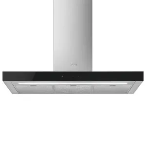 Smeg 90cm Universale Canopy Rangehood Stainless Steel with Black Glass Front KBT9L4VN by Smeg, a Rangehoods for sale on Style Sourcebook