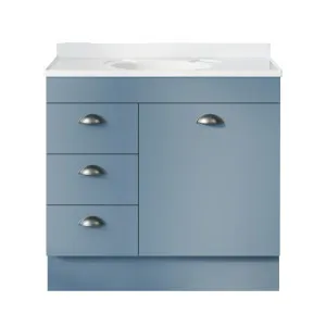 Bargo Vanity 900mm Centre Bowl Classic Top Floor standing, Saxby Blue Satin by Timberline, a Vanities for sale on Style Sourcebook