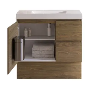 Carlo Vanity 900mm Centre Bowl 70mm Grand Top Floor standing, Upgraded, Natural Walnut by Timberline, a Vanities for sale on Style Sourcebook