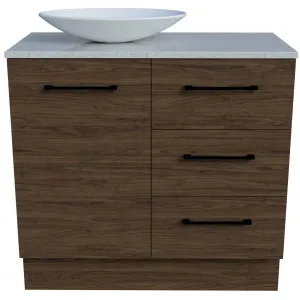Dakota Vanity 900mm Left WG Basin SilkSurface AC Top Floor standing, Florentine Walnut by Timberline, a Vanities for sale on Style Sourcebook