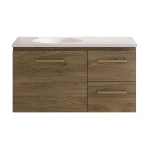 Dakota Vanity 900mm Left WG Basin SilkSurface UC Top Wall hung, Natural Walnut by Timberline, a Vanities for sale on Style Sourcebook