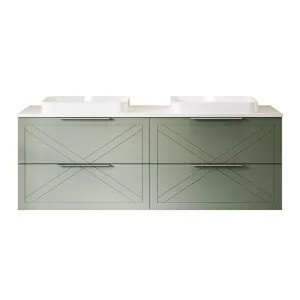 Sutherland House Vanity 1500mm Double WG Basins SilkSurface AC Top Wall Hung, Olive Satin by Timberline, a Vanities for sale on Style Sourcebook