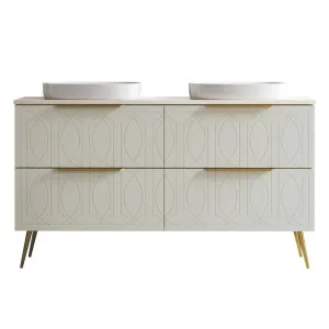 Sutherland House Vanity 1500mm Double WG Basins SilkSurface AC Top On Legs, Grey Beige Satin by Timberline, a Vanities for sale on Style Sourcebook