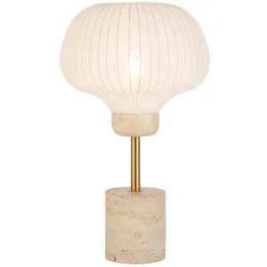 Telbix Vybor Travertine Detail Table Lamp with Textured Fabric Shade Beige by Telbix, a Lamps for sale on Style Sourcebook