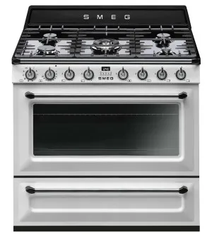 Smeg 90cm Victoria Aesthetic Freestanding Dual Fuel Oven/Stove TRA90WH9 by Smeg, a Cooktops for sale on Style Sourcebook