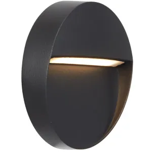 Telbix Terin Modern Outdoor Round LED Wall/Step Light in Textured Sand Finish Black by Telbix, a Wall Lighting for sale on Style Sourcebook