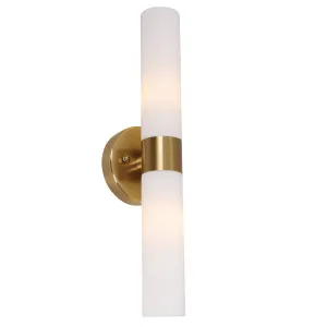 CLA Vara Slim Tubular Up/Down Opal Glass Wall Light Brass by Compact Lamps Australia, a Wall Lighting for sale on Style Sourcebook