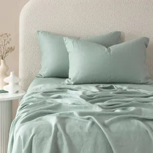 Muse Washed Linen Fitted Sheet Sage by Muse, a Sheets for sale on Style Sourcebook