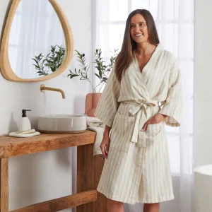 Muse Dani Stripe Linen Cotton Kimono Natural by Muse, a Bathrobes for sale on Style Sourcebook