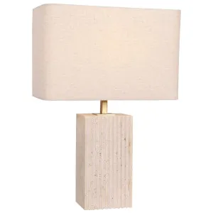 CLA Sagitta Rectangle Fluted Travertine Table Lamp with Fabric Shade Small by Compact Lamps Australia, a Lamps for sale on Style Sourcebook