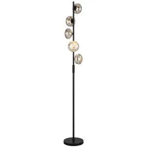 Telbix Varlin 5 Light Floor Lamp with Sculptural Mirrored Glass Shades Black by Telbix, a Lamps for sale on Style Sourcebook