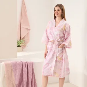 Muse Dusk Palm Linen Cotton Kimono Pink by Muse, a Bathrobes for sale on Style Sourcebook