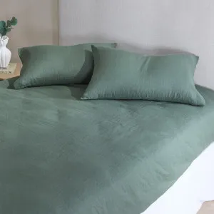 Muse Washed Linen Fitted Sheet Dark Green by Muse, a Sheets for sale on Style Sourcebook