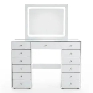 Amelie 13 Drawer Dressing Table with LED Mirror in White by Luxo Furniture, a Dressing Tables for sale on Style Sourcebook