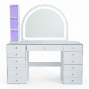 Cleo Makeup Vanity Table with Arched LED Mirror in White by Luxo Furniture, a Dressing Tables for sale on Style Sourcebook